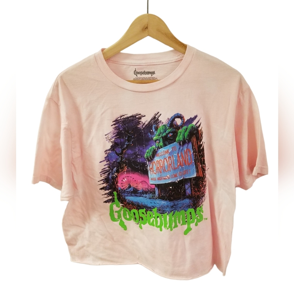 NWOT Goosebumps Graphic Cropped Pink Tie Dye Tshirt Size Large